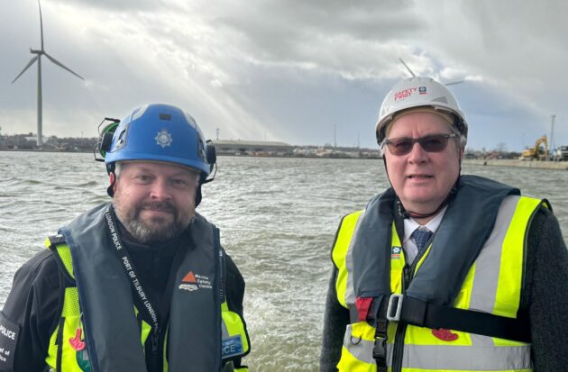 PFCC and Chief of Police, Port of Tilbury on a boat on the river Thames