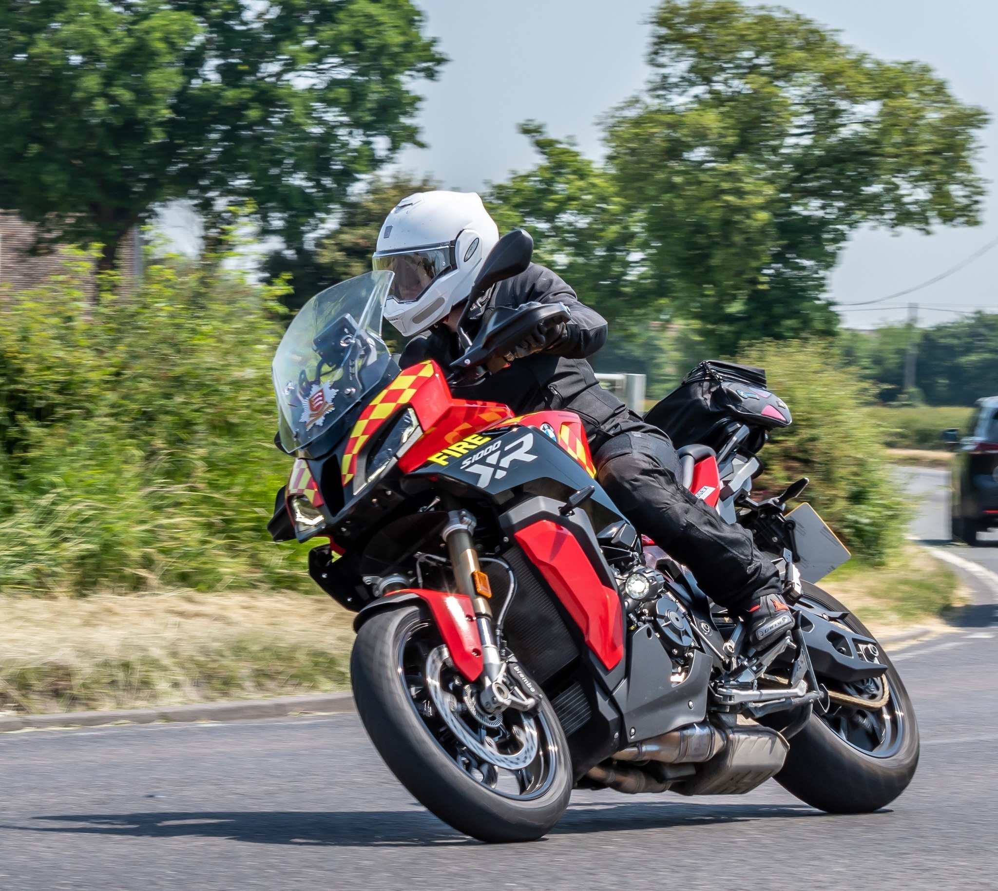 Fire bike going round a bend