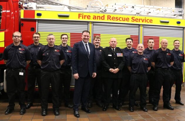 Joel Charles with on call firefighters transferring to whole time roles with ECFRS